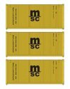 20′ Fully Corrugated Container - 3-Pack -- Mediterranean Shipping Co., HO, Walthers SceneMaster 18054