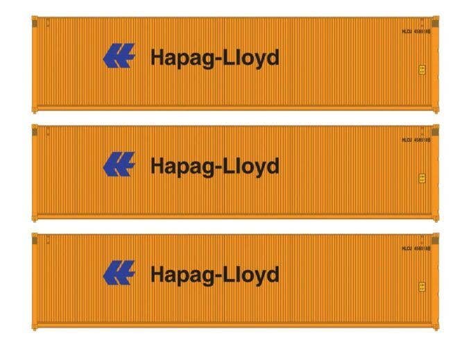 40′ Fully Corrugated Container - 3-Pack -- Hapag-Lloyd, HO, Walthers SceneMaster 18252