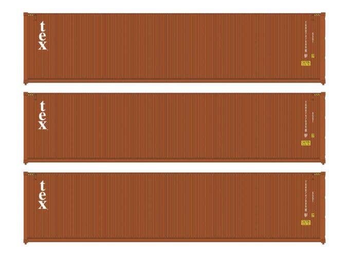 40′ Fully Corrugated Container - 3-Pack -- TEX, HO, Walthers SceneMaster 18255
