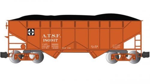 Two-Bay Offset-Side Open Hopper with Coal Load - Ready to Run -- Santa Fe 180917 (Boxcar Red,, G, Bachmann Industries 94006