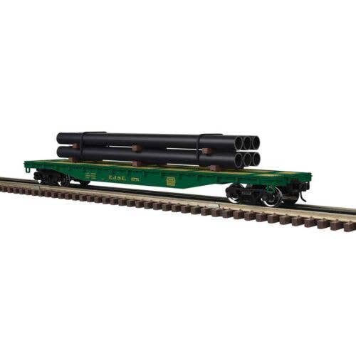 52`6` Flatcar w/Pipe Load - 3-Rail - Ready to Run - Trainman(R) -- Elgin, Joliet & Eastern (green, yell, O, Atlas O 3001884
