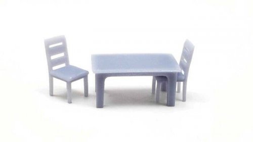 Common Dining Set -- 1 Table, 4 Chairs (unpainted), HO, All Scale Miniatures 8701020