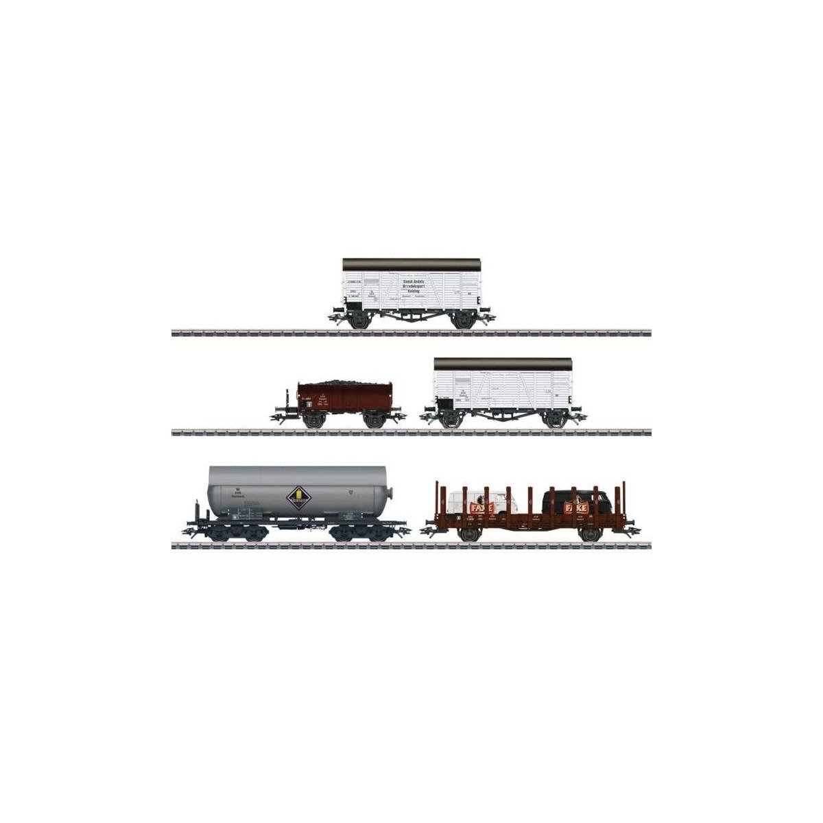 Era III DSB Freight Car Set - 3-Rail - Ready to Run -- Danish State Railways DSB PUR Gondola, ZF Fish Car, IAL Insulated Box, ZE