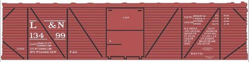 Railroad Decal Set -- Louisville & Nashville 40′ Single-Sheathed Wood Boxcar (Boxcar Red, No L, N, Tichy Train Group 10242N