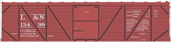 Railroad Decal Set -- Louisville & Nashville 40′ Single-Sheathed Wood Boxcar (Boxcar Red, No L, N, Tichy Train Group 10242N