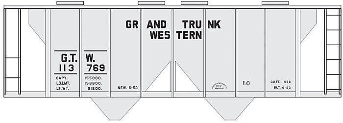 Railroad Decal Set -- Grand Trunk Western 2-Bay Covered Hopper (gray Car, Cement Car), HO, Tichy Train Group 10218