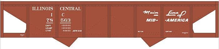 Railroad Decal Set -- Illinois Central 2-Bay Steel Hopper (Boxcar Red, Mainline Mid of America, HO, Tichy Train Group 10227