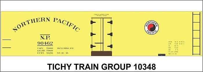 Railroad Decal Set -- Northern Pacific 40′ Wood Reefer (yellow car), HO, Tichy Train Group 10348