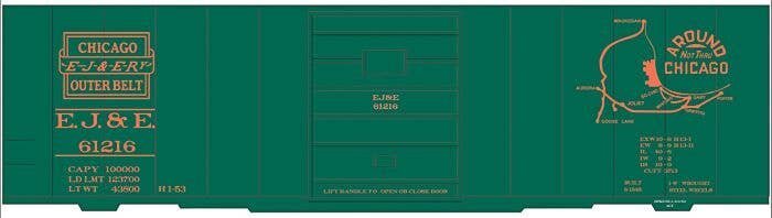 Railroad Decal Set -- Elgin, Joliet & Eastern 40′ Steel Boxcar (green Car, Map Around Chicago , HO, Tichy Train Group 10203
