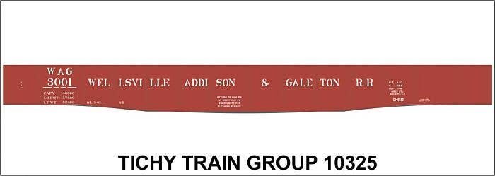 Railroad Decal Set -- Wellsville, Addison & Galeton 52′ Steel Gondola with Fishbelly Sill, HO, Tichy Train Group 10325