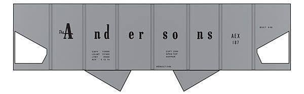 Railroad Decal Set -- The Andersons 2-Bay Panel Hopper (Gray Car), HO, Tichy Train Group 10149