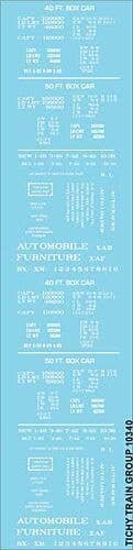 Railroad Decal Set -- 40` and 50` Boxcar Data (white), HO, Tichy Train Group 10340