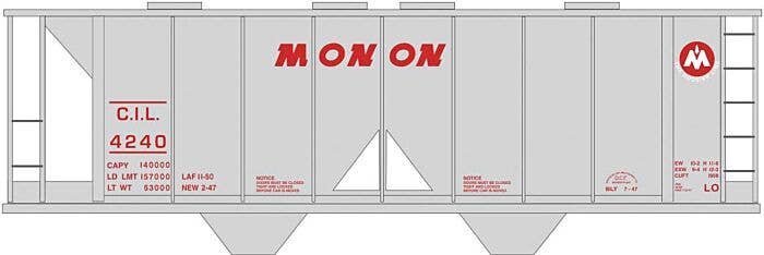 Railroad Decal Set -- Monon 2-Bay Covered Hopper (gray Car), HO, Tichy Train Group 10263