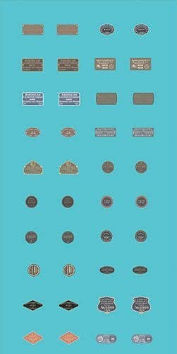 Railroad Decal Set -- 20 Assorted Pairs of Raised-Print Builders Plates, N, Tichy Train Group 10183N