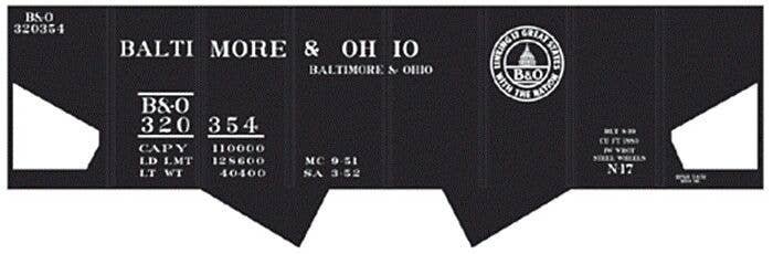 Railroad Decal Set -- Baltimore & Ohio Class N17 USRA 2-Bay Hopper (13 Great States Logo), HO, Tichy Train Group 10026