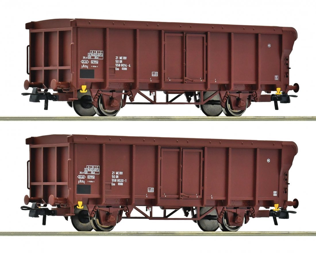 2 piece set: Open goods wagons, DR, HO, Roco 6600280