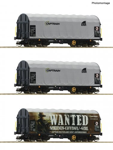 3 piece set: Slide tarpaulin wagons, Captrain, TT, Roco 6680023