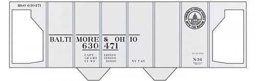 Railroad Decal Set -- Baltimore & Ohio Class N-34 2-Bay Covered Hopper (13 States Logo), O, Tichy Train Group 10069O