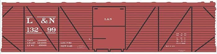 Railroad Decal Set -- Louisville & Nashville 40′ Single-Sheathed Wood Boxcar (Boxcar Red, No L, O, Tichy Train Group 10241O