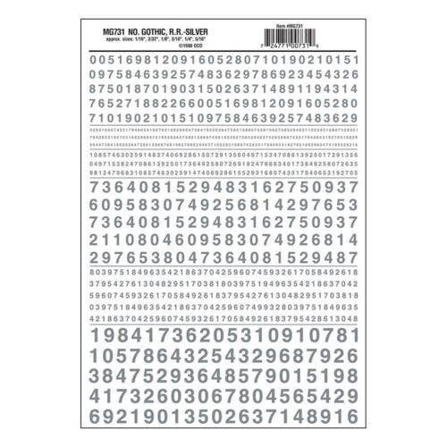 Dry Transfer Numbers Only - Railroad Gothic -- Silver, All Scales, Woodland Scenics 731