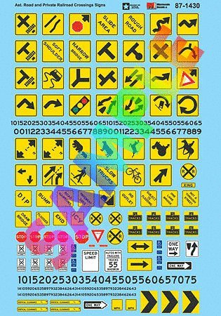Sign Decal Set -- Misc. Road Signs, Parking Signs & Clearance Signs, HO, Microscale Industries Inc 871430
