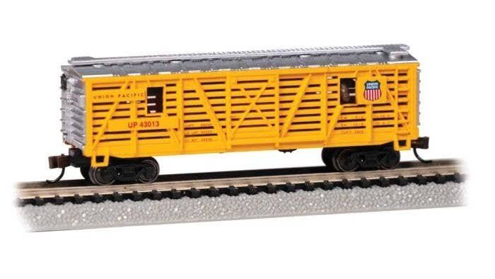 Animated Stock Car - Ready to Run -- Union Pacific (Horse Load Armour Yellow, red), N, Bachmann Industries 19752
