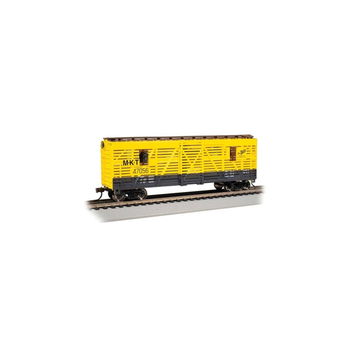 40′ Animated Stock Car with Horses - Ready to Run - Silver Series(R) -- Missouri-Kansas-Texas 47056 (yellow, black), HO, Bachm