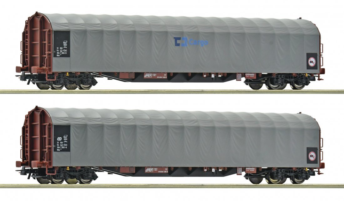 2 piece set: Sliding tarpaulin wagons, CD Cargo, HO, Roco 6600159