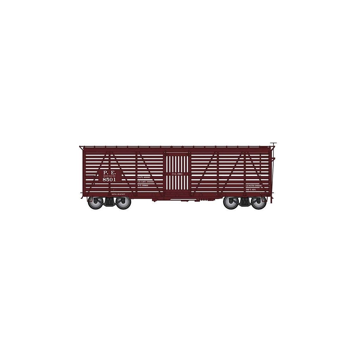 Harriman 40′ Stock Car - Ready to Run -- Pacific Electric (Boxcar Red), HO, Intermountain Railway Company 39018