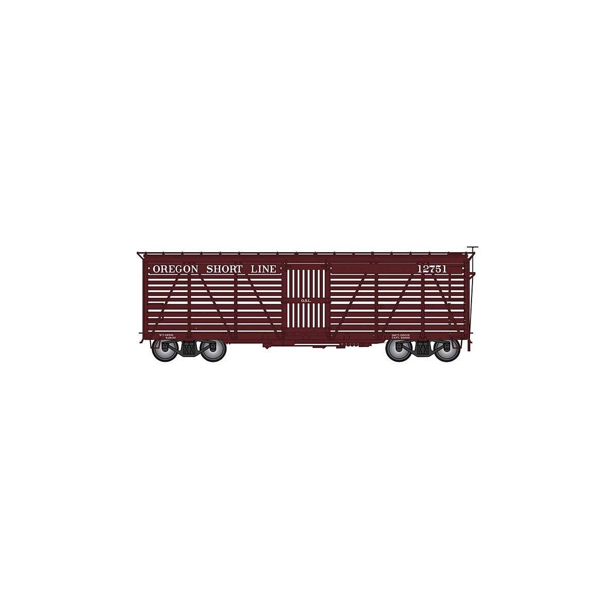 Harriman 40′ Stock Car - Ready to Run -- Oregon Short Line (Boxcar Red, white), HO, Intermountain Railway Company 39033
