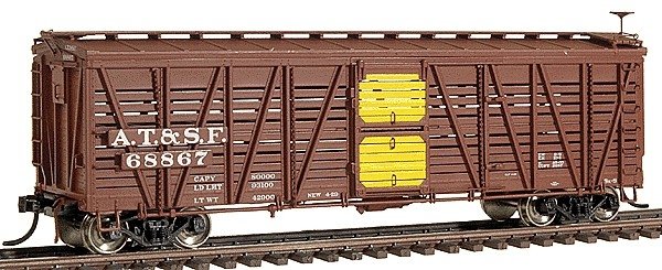 Santa Fe Class Sk-S Double-Deck Stock Car - Ready to Run -- Santa Fe w/K Brakes (As-Built Boxcar Red, yellow), HO, Intermountain