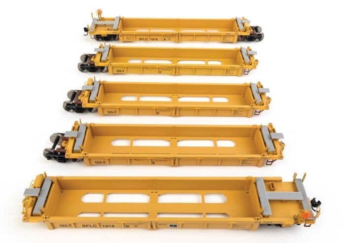 Thrall 5-Unit Rebuilt 40′ Well Car - Ready to Run -- BNSF Santa Fe Leasing SFLC 1018, HO, WalthersMainline 55676
