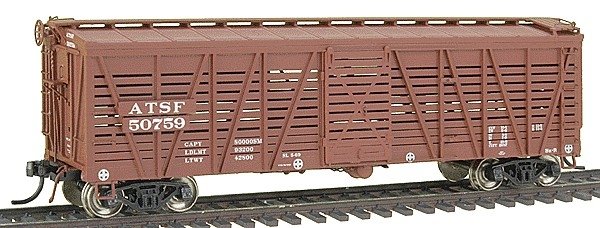 Santa Fe Class Sk-R Single-Deck Stock Car - Ready to Run -- Santa Fe w/AB Brakes (Late, Boxcar Red) (CANCELLED), HO, Intermounta