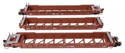 NSC Articulated 3-Unit 53′ Well Car - Ready-to-Run -- Santa Fe Leasing Co. SFLC 9363, HO, WalthersMainline 55825
