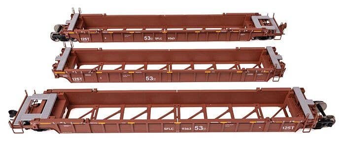 NSC Articulated 3-Unit 53′ Well Car - Ready-to-Run -- Santa Fe Leasing Co. SFLC 9363, HO, WalthersMainline 55825