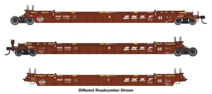NSC Articulated 3-Unit 53′ Well Car - Ready-to-Run -- BNSF Railway 211550, HO, WalthersMainline 55819
