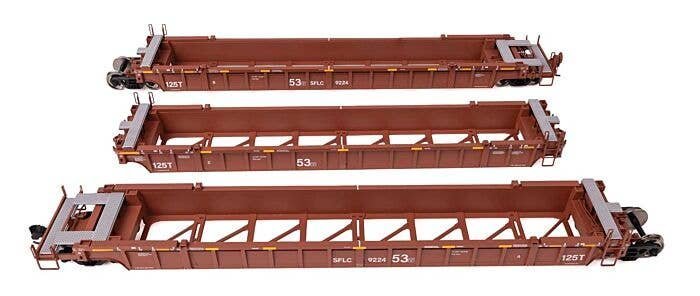 NSC Articulated 3-Unit 53′ Well Car - Ready-to-Run -- Santa Fe Leasing Co. SFLC 9224, HO, WalthersMainline 55823