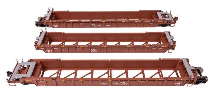 NSC Articulated 3-Unit 53′ Well Car - Ready-to-Run -- Santa Fe Leasing Co. SFLC 9285, HO, WalthersMainline 55824
