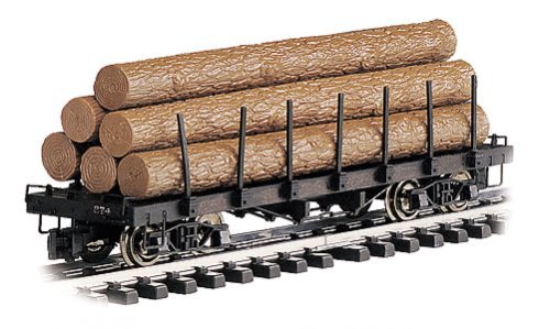 Log Car -- Flat with Logs (Painted, Unlettered), G, Bachmann Industries 98470