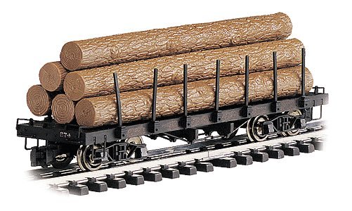 Log Car -- Flat with Logs (Painted, Unlettered), G, Bachmann Industries 98470