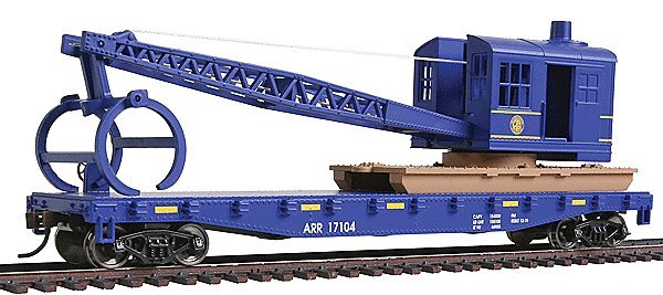 Flatcar with Logging Crane - Ready to Run -- Alaska Railroad (blue), HO, WalthersTrainline 1780