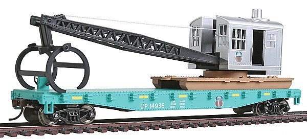 Flatcar with Logging Crane - Ready to Run -- Union Pacific(R) (green, black), HO, WalthersTrainline 1783