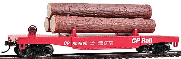 Log Dump Car with 3 Logs - Ready to Run -- CP Rail 304866 (red), HO, WalthersTrainline 1771