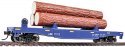 Log Dump Car with 3 Logs - Ready to Run -- Alaska Railroad 17102 (blue, yellow Conspicuity Mark, HO, WalthersTrainline 1770