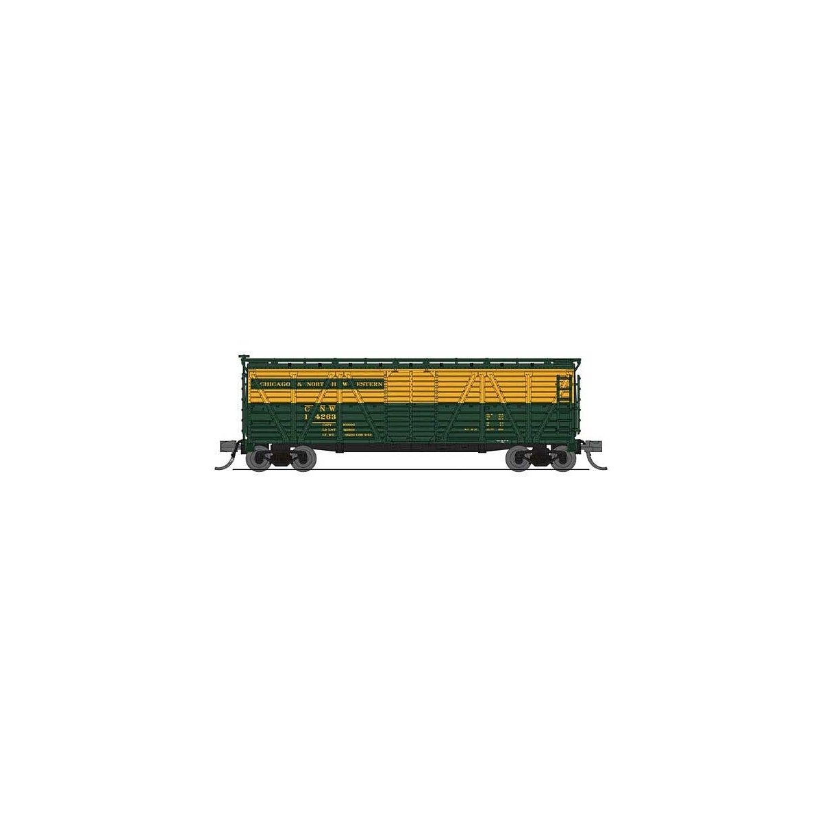 PRR K7 Stock Car with Cattle Sounds - Ready to Run -- Chicago & North Western 14263 (yellow, green), N, Broadway Limited Imports