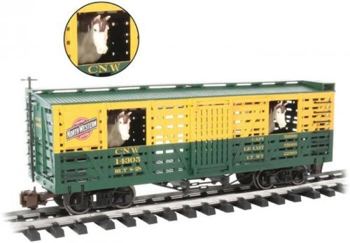 Animated Stock Car with Horses - Ready to Run -- Chicago & North Western, G, Bachmann Industries 98705