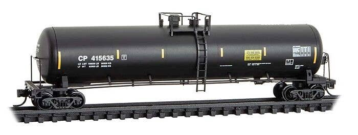 56′ General-Service Tank Car - Ready to Run -- Canadian Pacific 415635 (black, yellow conspicuity marks), N, Micro Trains Line