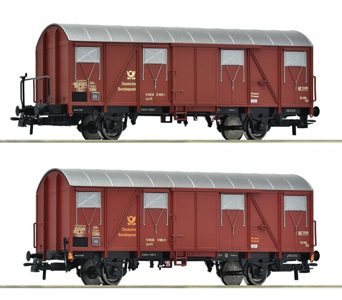 2 piece set: Covered postal wagons, DBP, HO, Roco 6600248