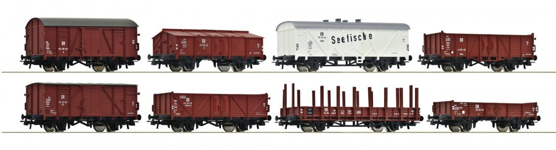 8 piece set: Goods wagons, DR, HO, Roco 67127