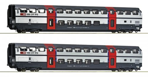 2 piece set (2): 2nd class double-deck coaches, SBB, HO, Roco 6200217